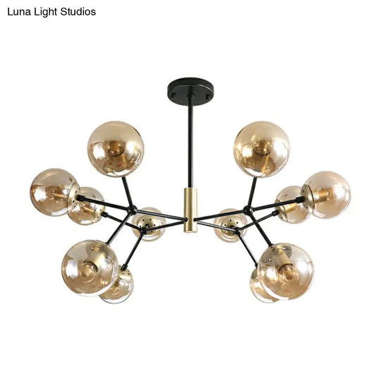 Modern Hanging Glass Bedroom Chandelier: Postmodern Molecule Light Ball In Black & Brass