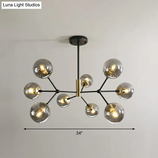 Modern Hanging Glass Bedroom Chandelier: Postmodern Molecule Light Ball In Black & Brass 9 / Smoke