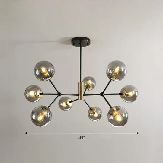 Postmodern Hanging Light Ball Glass Chandelier For Bedroom In Black And Brass 9 / Smoke Gray