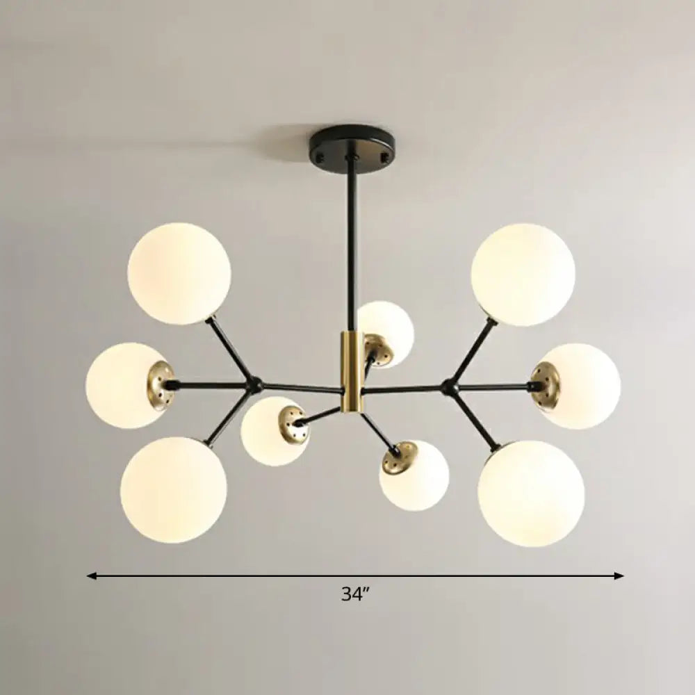 Postmodern Hanging Light Ball Glass Chandelier For Bedroom In Black And Brass 9 / White