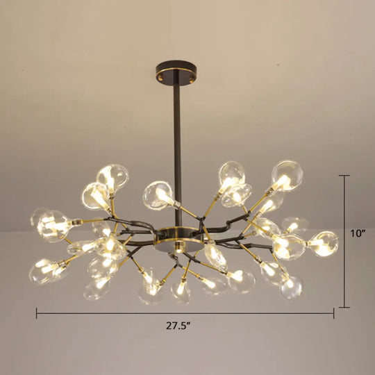 Postmodern Heracleum Chandelier Lamp: Blown Glass 30 Bulbs Living Room Pendant Light Black / Clear