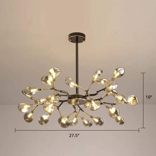 Postmodern Heracleum Chandelier Lamp: Blown Glass 30 Bulbs Living Room Pendant Light Black / Smoke