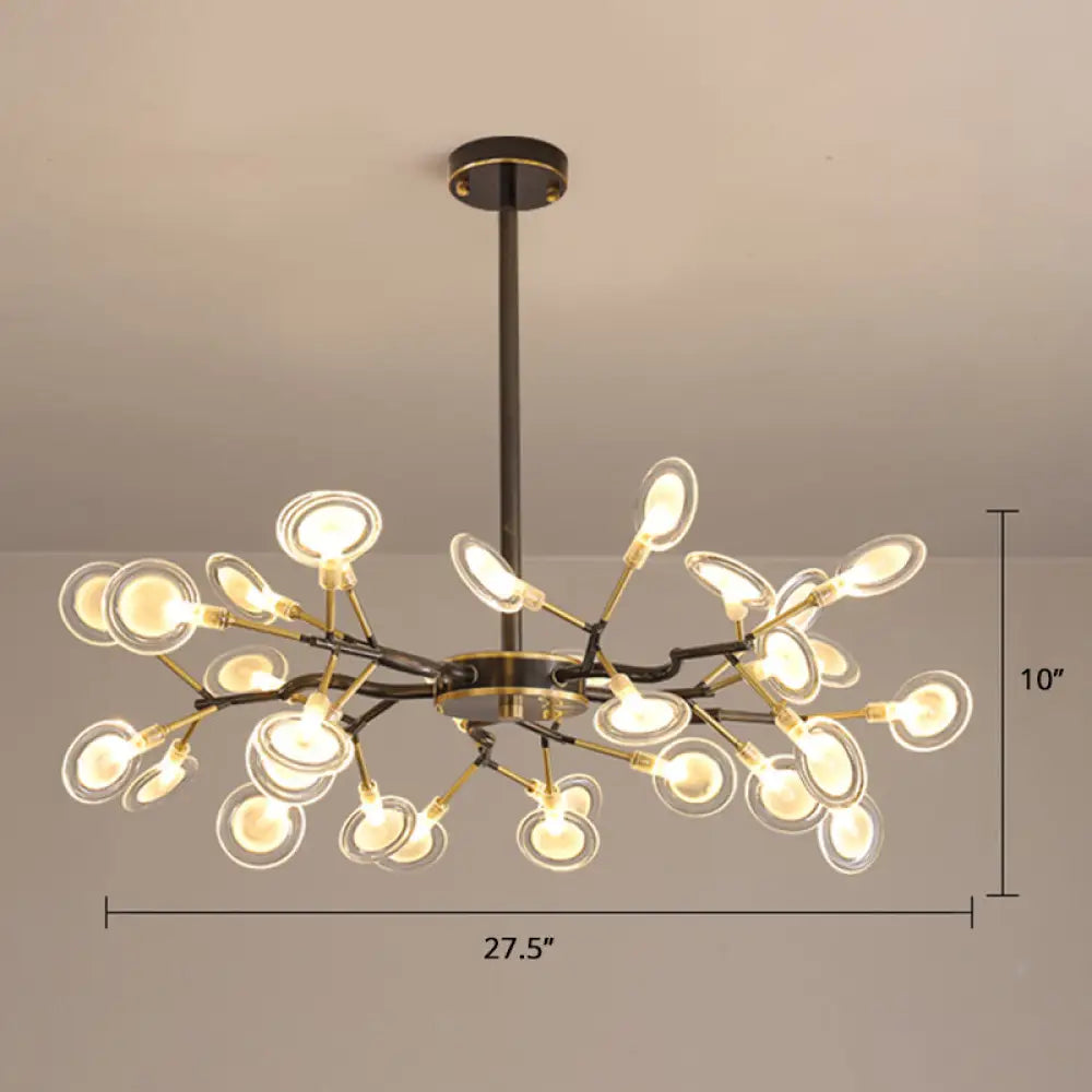 Postmodern Heracleum Chandelier Lamp: Blown Glass 30 Bulbs Living Room Pendant Light Black / White