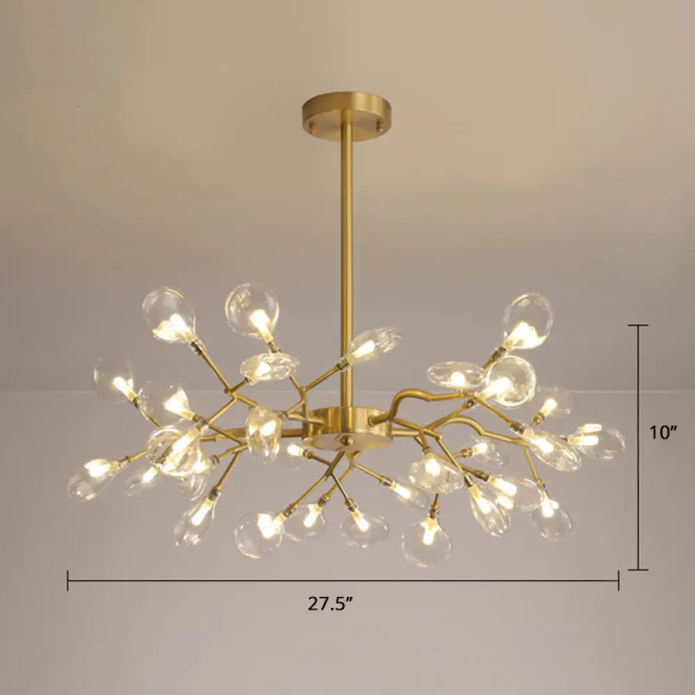 Postmodern Heracleum Chandelier Lamp: Blown Glass 30 Bulbs Living Room Pendant Light Gold / Clear