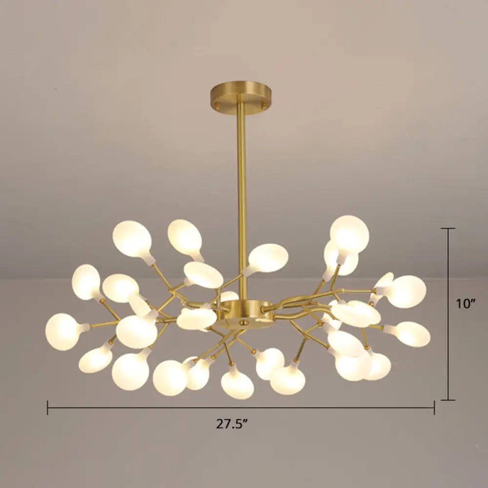 Postmodern Heracleum Chandelier Lamp: Blown Glass 30 Bulbs Living Room Pendant Light Gold / Milk