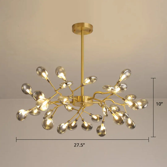 Postmodern Heracleum Chandelier Lamp: Blown Glass 30 Bulbs Living Room Pendant Light Gold / Smoke