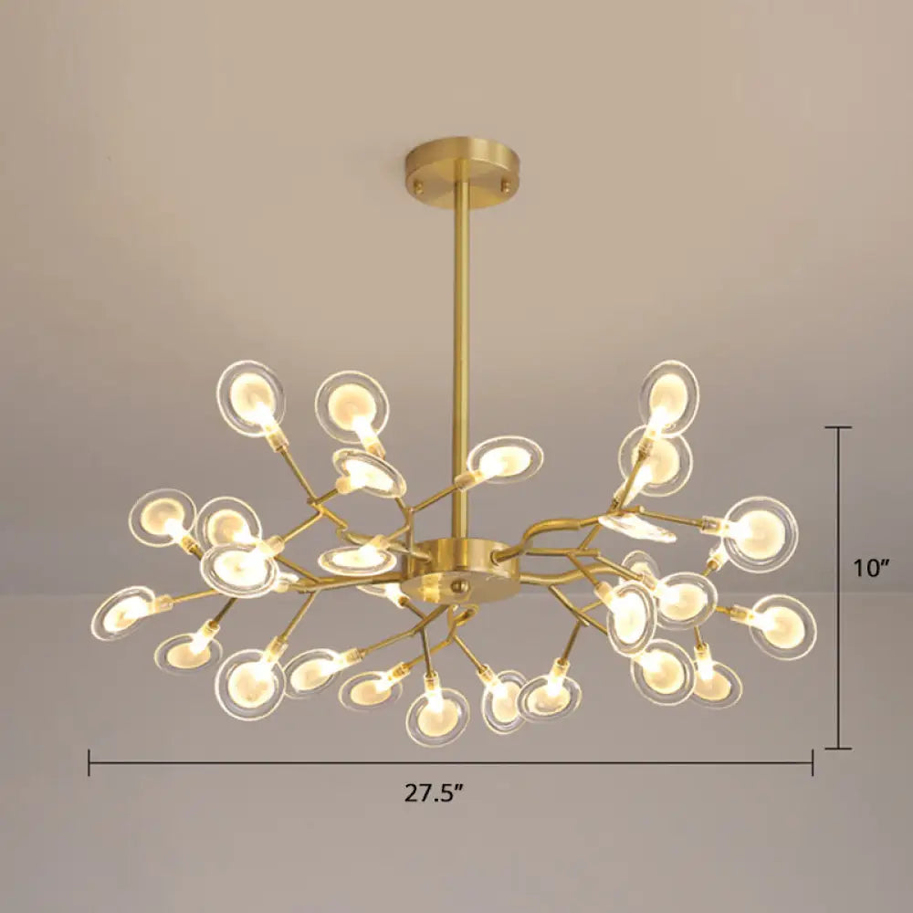 Postmodern Heracleum Chandelier Lamp: Blown Glass 30 Bulbs Living Room Pendant Light Gold / White