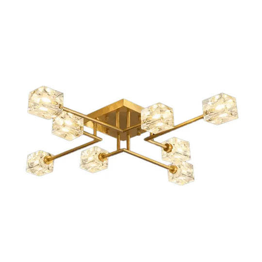 Postmodern Ice Cube Crystal Brass Flush Mounted Light With Multiple Heads - 12/16 8 /