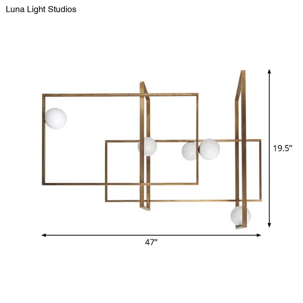 Postmodern Interlocking 5-Head Semi Flush Gold Ceiling Lamp With Orb Glass Shade