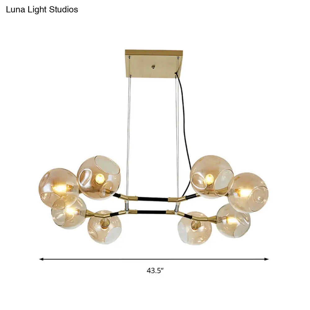 Postmodern Island Lighting: Amber Ball Pendant Lamp With Adjustable Cord - 8 Lights Glass