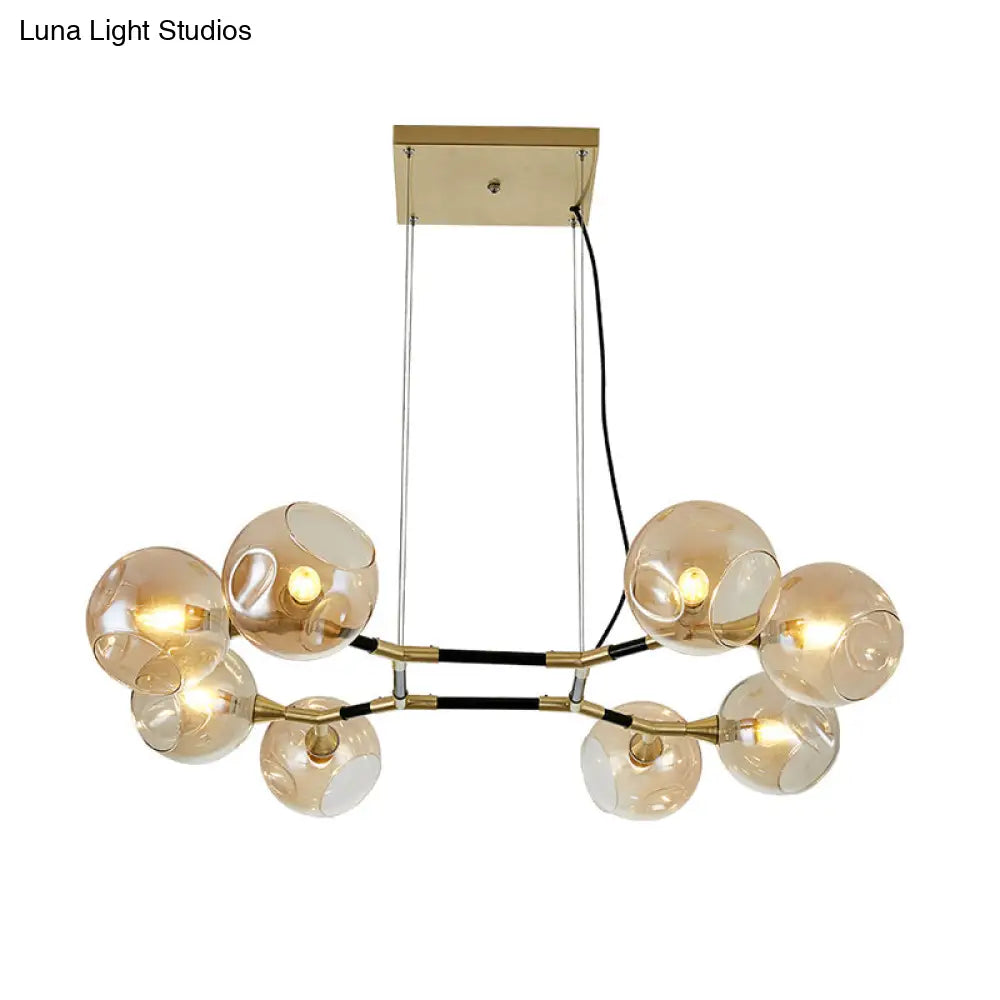 Postmodern Island Lighting: Amber Ball Pendant Lamp With Adjustable Cord - 8 Lights Glass