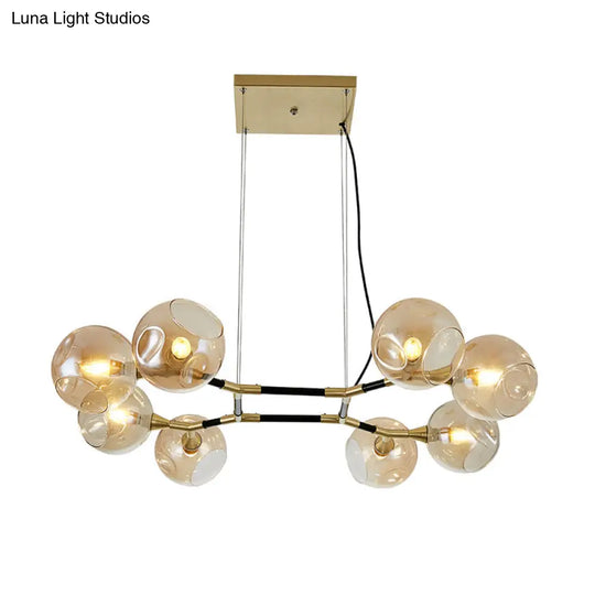 Postmodern Island Lighting: Amber Ball Pendant Lamp With Adjustable Cord - 8 Lights Glass