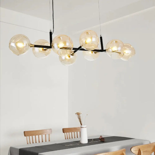 Postmodern Island Lighting: Amber Ball Pendant Lamp With Adjustable Cord - 8 Lights Glass