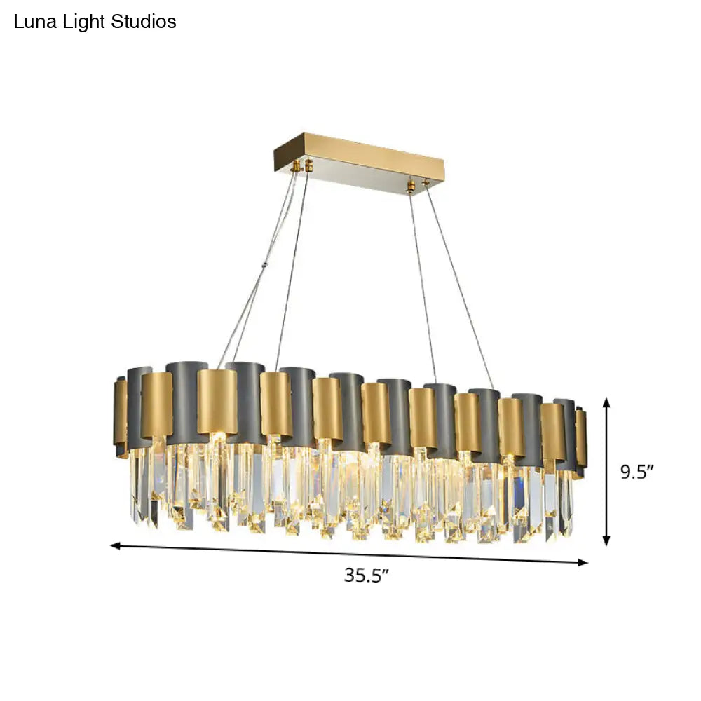 Postmodern K9 Crystal Linear Island Light With 10 Bulbs - Black And Gold Dining Room Hanging Lamp