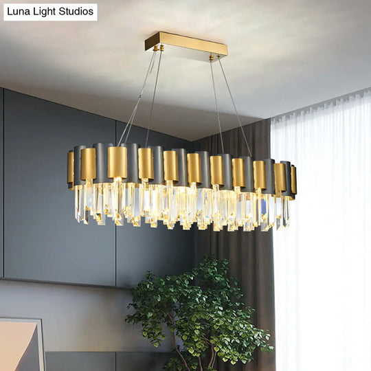 Postmodern K9 Crystal Linear Island Light With 10 Bulbs - Black And Gold Dining Room Hanging Lamp