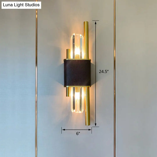 Postmodern K9 Crystal Wall Light Fixture - 2-Head Black-Brass Sconce For Living Room