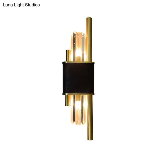 Postmodern K9 Crystal Wall Light Fixture - 2-Head Black-Brass Sconce For Living Room