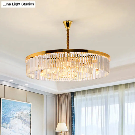 Postmodern K9 Strip Crystal Ceiling Chandelier - Drum Shaped Ideal For Living Room Lighting