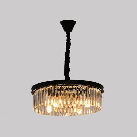 Postmodern K9 Strip Crystal Ceiling Chandelier - Drum Shaped Ideal For Living Room Lighting Black /