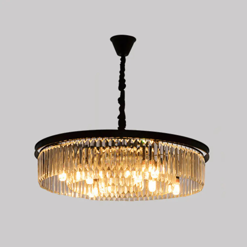 Postmodern K9 Strip Crystal Ceiling Chandelier - Drum Shaped Ideal For Living Room Lighting Black /