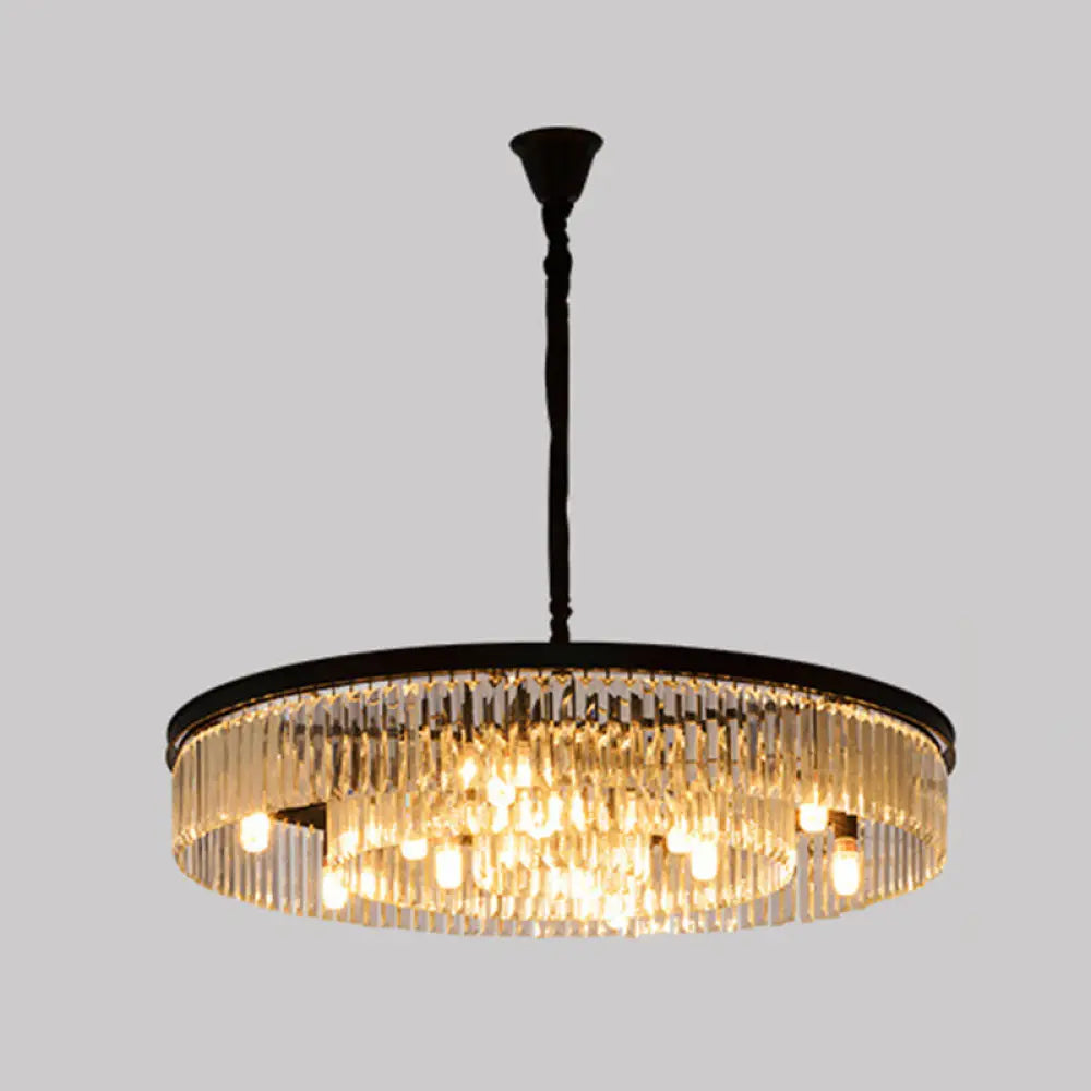 Postmodern K9 Strip Crystal Ceiling Chandelier - Drum Shaped Ideal For Living Room Lighting Black /