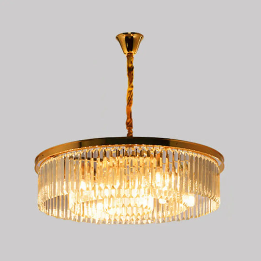 Postmodern K9 Strip Crystal Ceiling Chandelier - Drum Shaped Ideal For Living Room Lighting Gold /