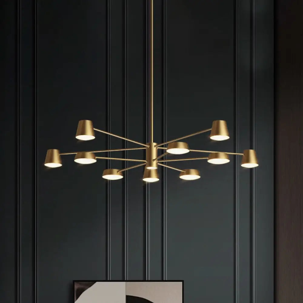 Postmodern Led Brass Chandelier - Conical Metal Pendant Light For Living Room Suspension 10 /