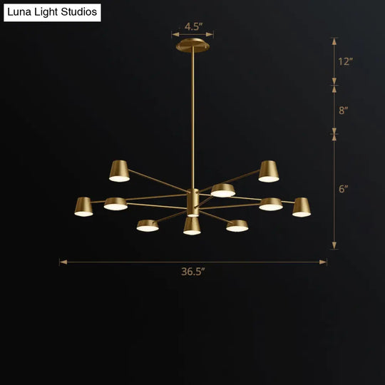 Brass Conical Led Chandelier: Stylish Postmodern Suspension Light For Living Room