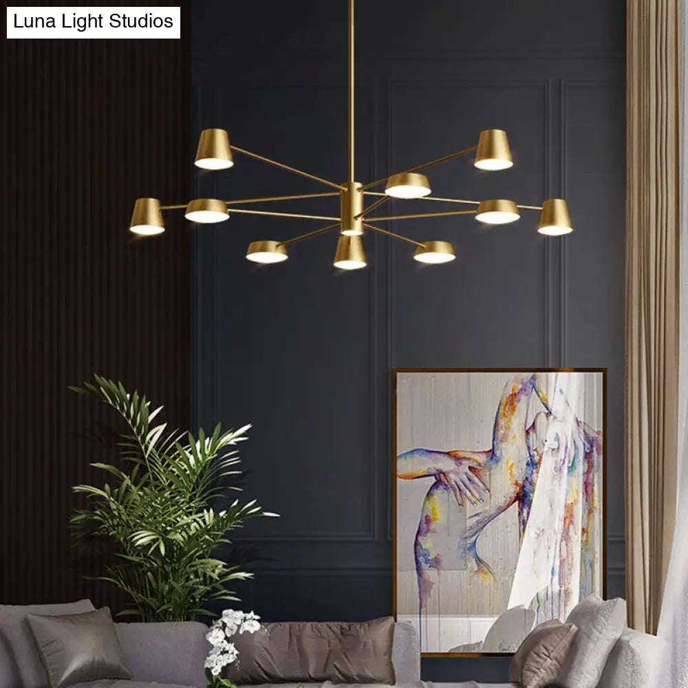 Postmodern Led Brass Chandelier - Conical Metal Pendant Light For Living Room Suspension