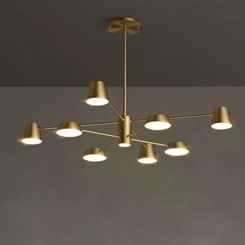 Postmodern Led Brass Chandelier - Conical Metal Pendant Light For Living Room Suspension 8 /