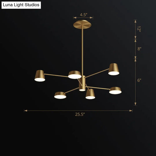 Postmodern Led Brass Chandelier - Conical Metal Pendant Light For Living Room Suspension
