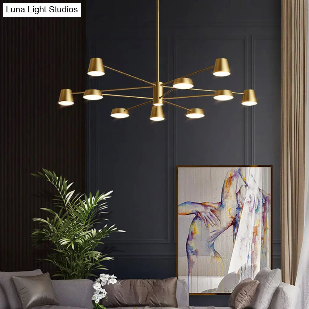 Brass Conical Led Chandelier: Stylish Postmodern Suspension Light For Living Room