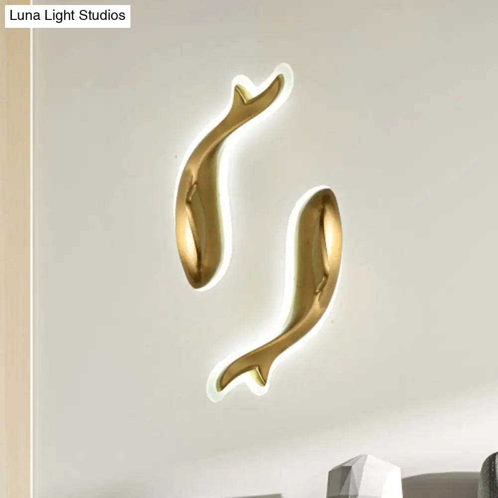 Postmodern Led Brass Fish Flush Wall Sconce 10/12 Wide