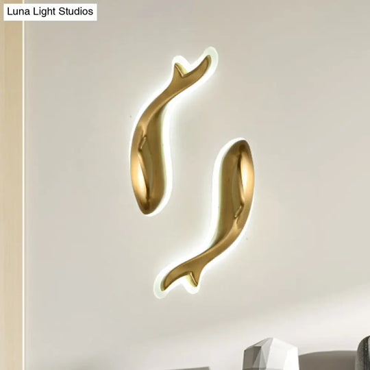 Postmodern Led Brass Fish Flush Wall Sconce 10/12 Wide