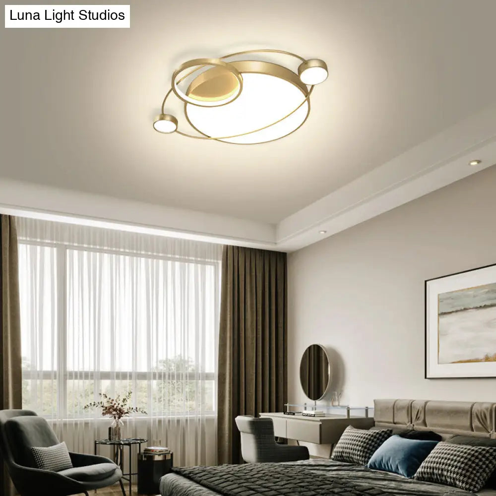 Postmodern Led Ceiling Flush Mount Light - Orbit-Shaped Metal Fixture For Bedrooms