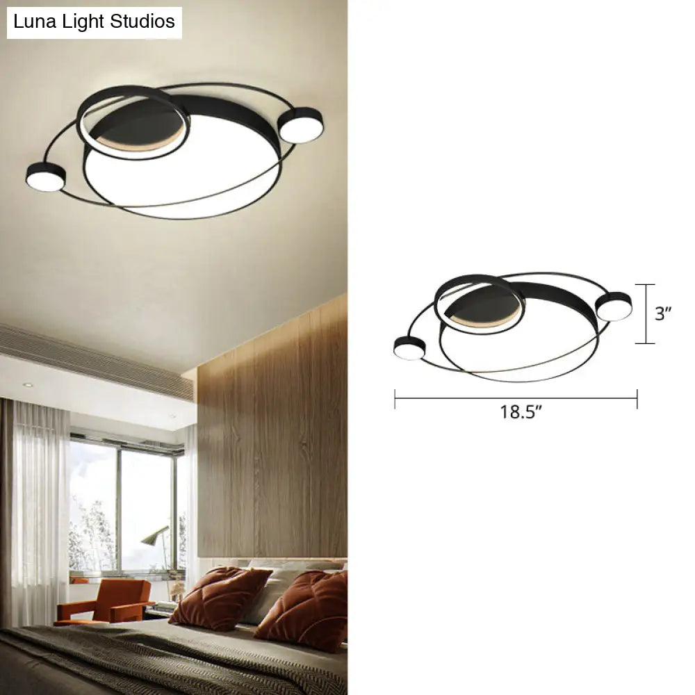 Postmodern Led Ceiling Flush Mount Light - Orbit-Shaped Metal Fixture For Bedrooms Black / 18.5