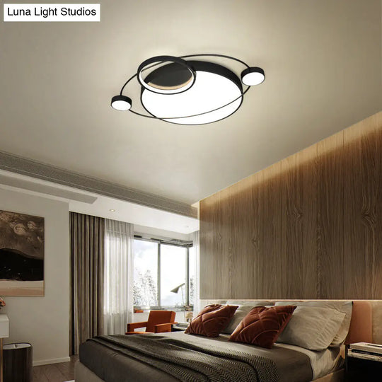 Postmodern Led Ceiling Flush Mount Light - Orbit-Shaped Metal Fixture For Bedrooms