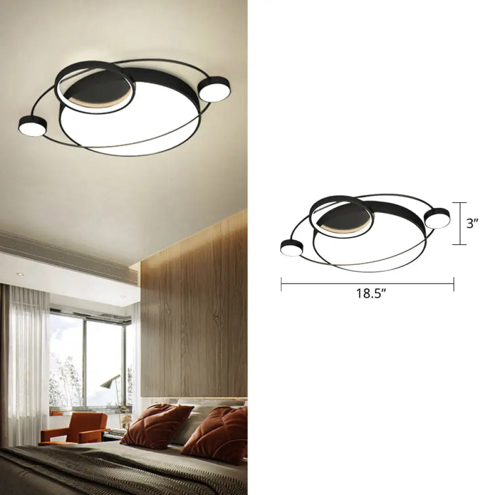 Postmodern Led Ceiling Flush Mount Light - Orbit - Shaped Metal Fixture For Bedrooms Black /