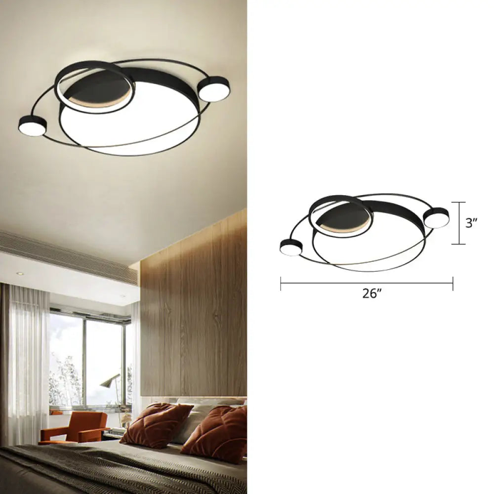 Postmodern Led Ceiling Flush Mount Light - Orbit - Shaped Metal Fixture For Bedrooms Black / 26’