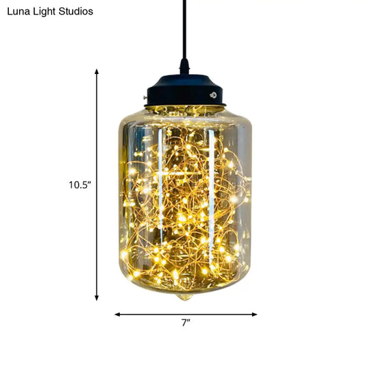 Postmodern Smoke Grey Glass Led Pendant Lamp Ideal For Dining Room - Sphere/Cylinder/Oval Shape