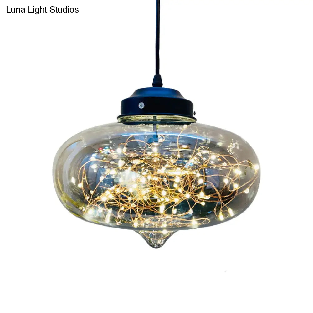 Postmodern Smoke Grey Glass Led Pendant Lamp Ideal For Dining Room - Sphere/Cylinder/Oval Shape