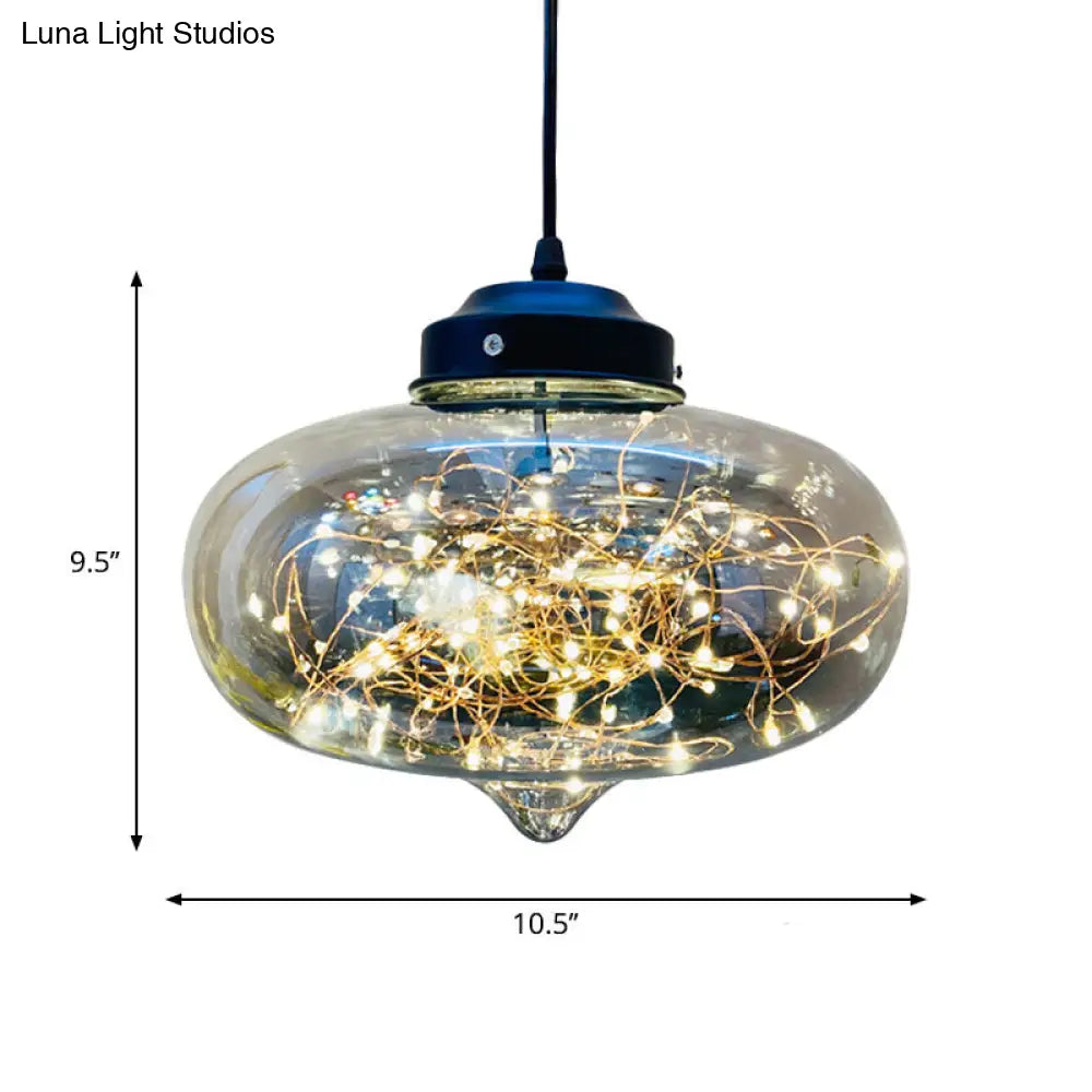 Postmodern Smoke Grey Glass Led Pendant Lamp Ideal For Dining Room - Sphere/Cylinder/Oval Shape