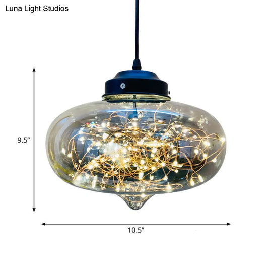 Postmodern Smoke Grey Glass Led Pendant Lamp Ideal For Dining Room - Sphere/Cylinder/Oval Shape