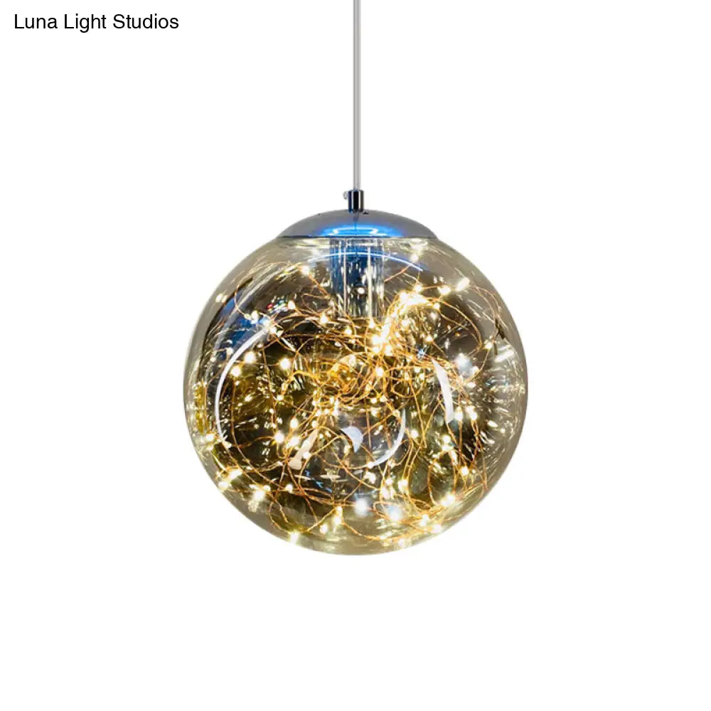 Postmodern Smoke Grey Glass Led Pendant Lamp Ideal For Dining Room - Sphere/Cylinder/Oval Shape