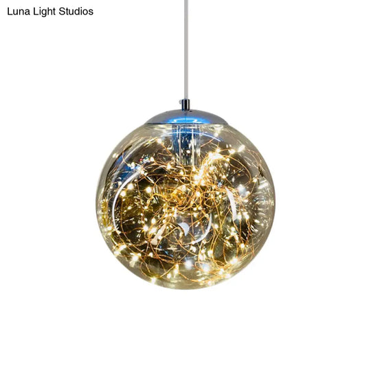 Postmodern Smoke Grey Glass Led Pendant Lamp Ideal For Dining Room - Sphere/Cylinder/Oval Shape