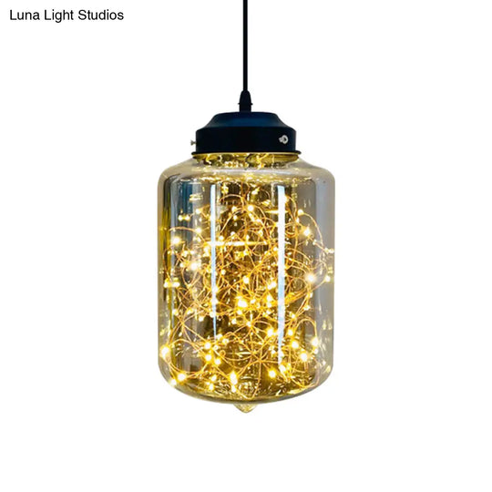 Postmodern Smoke Grey Glass Led Pendant Lamp Ideal For Dining Room - Sphere/Cylinder/Oval Shape