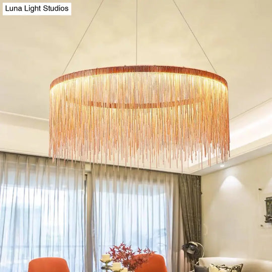 Postmodern Circular Chain Aluminum Led Ceiling Chandelier - Elegant Living Room Light Fixture Rose