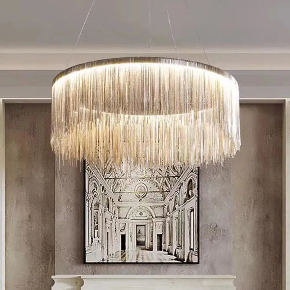 Postmodern Led Chain Ceiling Light Fixture - Elegant Aluminum Chandelier For Living Room Silver /