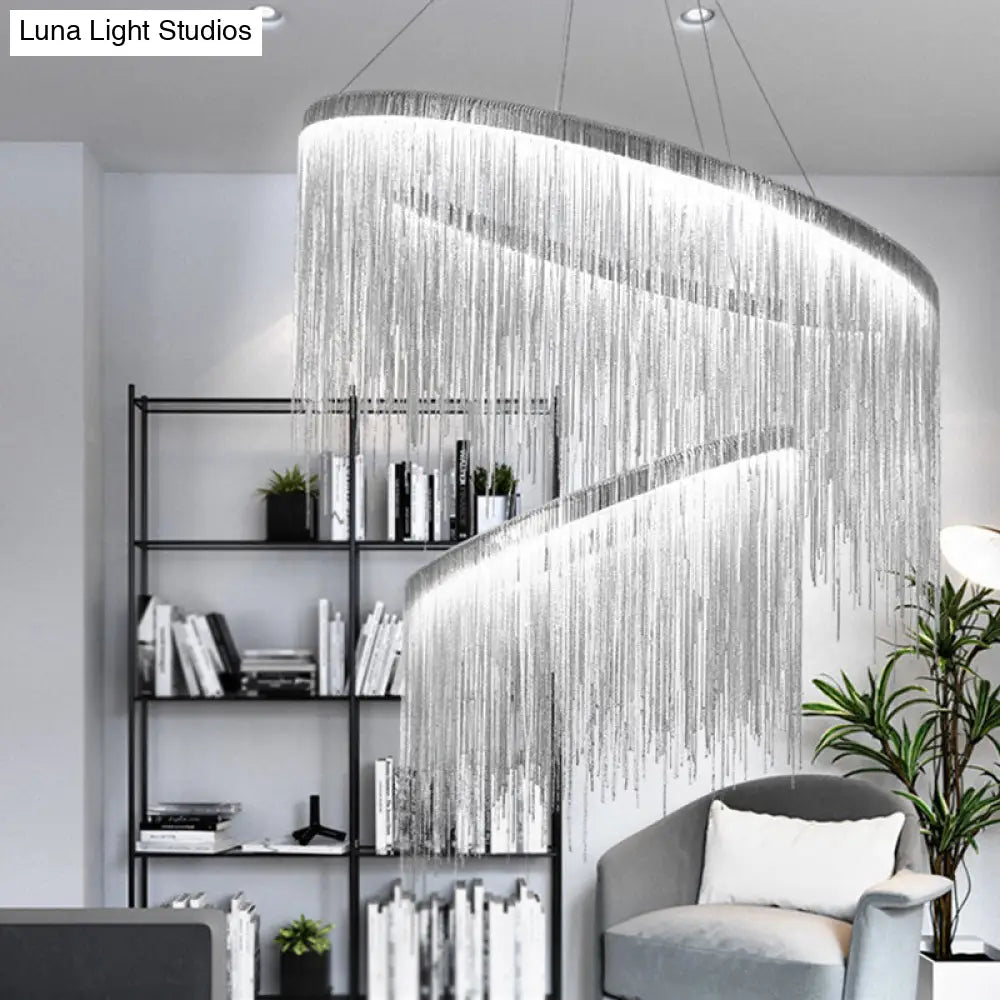 Modern Led Chandelier Pendant Light With Aluminum Chainlet - Stylish Lighting For Living Room Silver