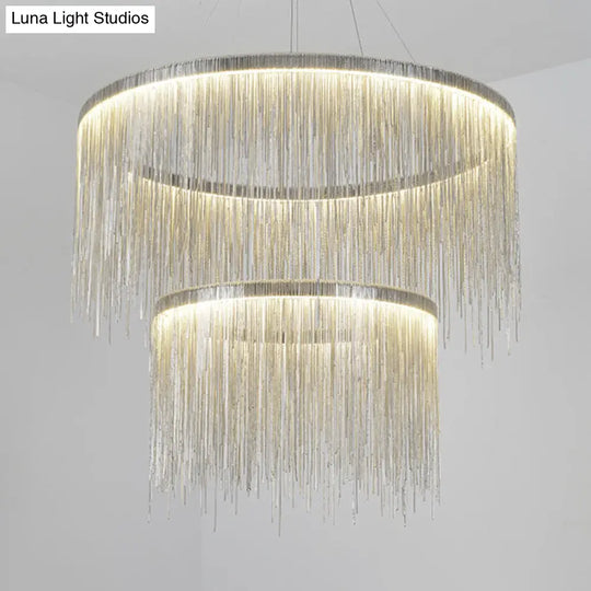 Modern Led Chandelier Pendant Light With Aluminum Chainlet - Stylish Lighting For Living Room